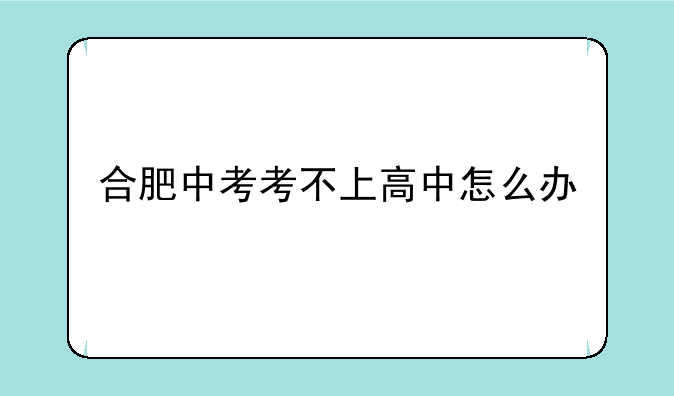 合肥中考考不上高中怎么办